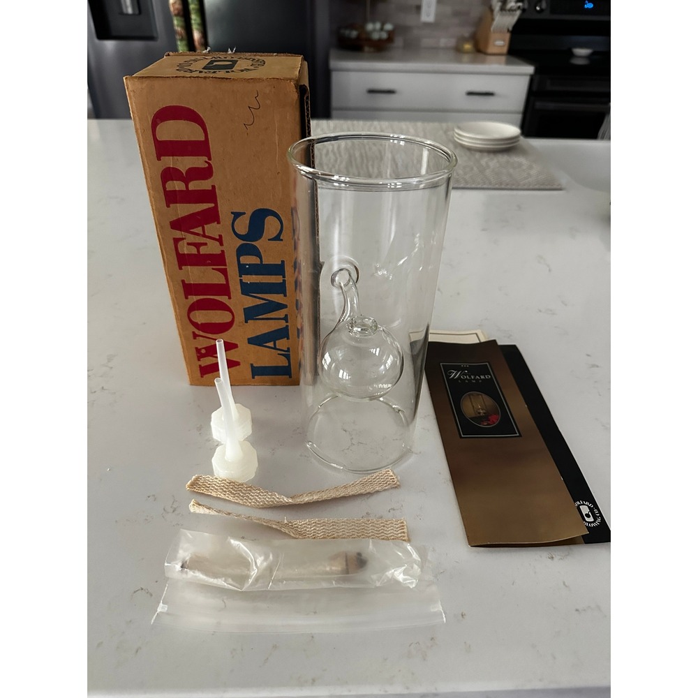 Wolfard Glass Oil‎ Lamp 9 Inch Hand Blown Borosilicate Glass Original Box Wicks
